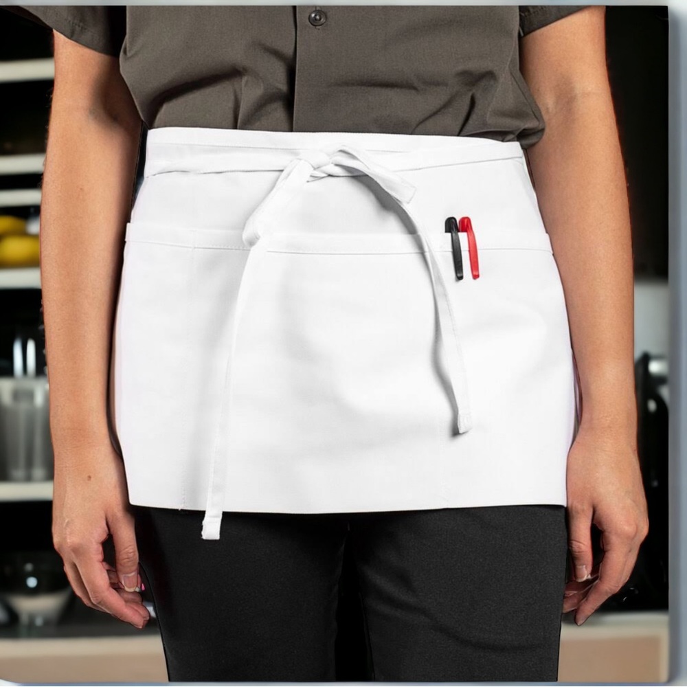 Bundle of Four (4) White Half-Aprons - Commercial-Grade Uniform Servers 3-Pocket